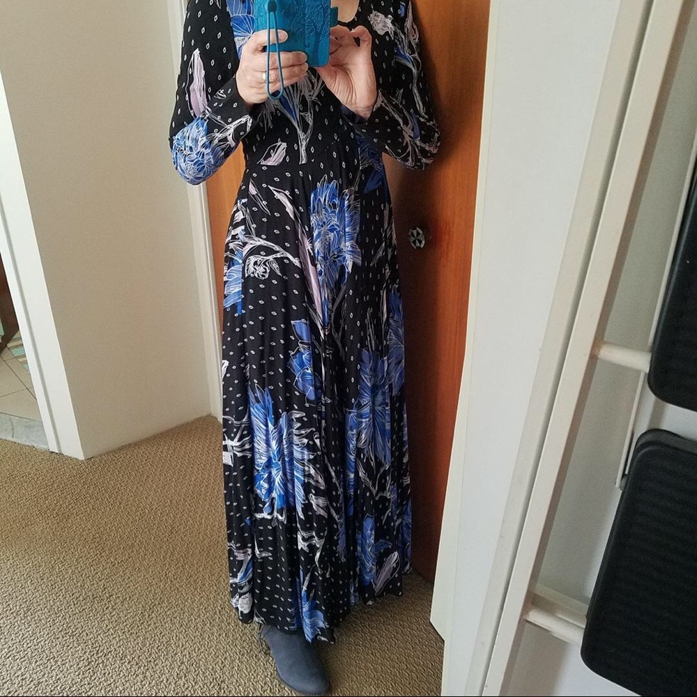 Free People Maxi Dress Blue and Black Floral - Picture 6 of 10
